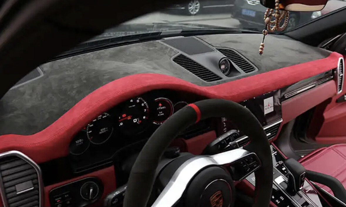 Red suede automotive dashboard customized by Ethreal Customs